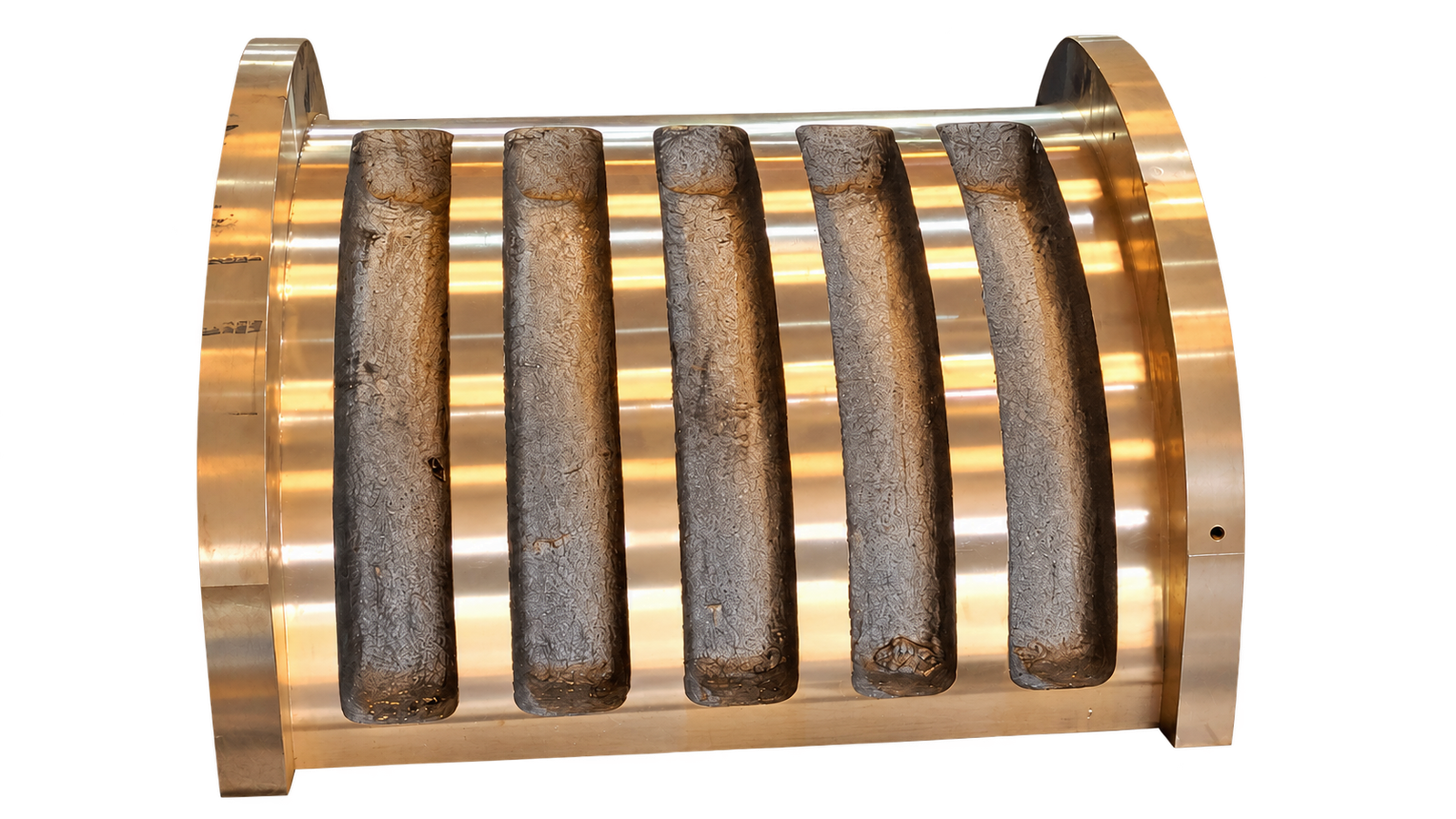 Phosphor bronze bearing liner with machined lubrication pockets